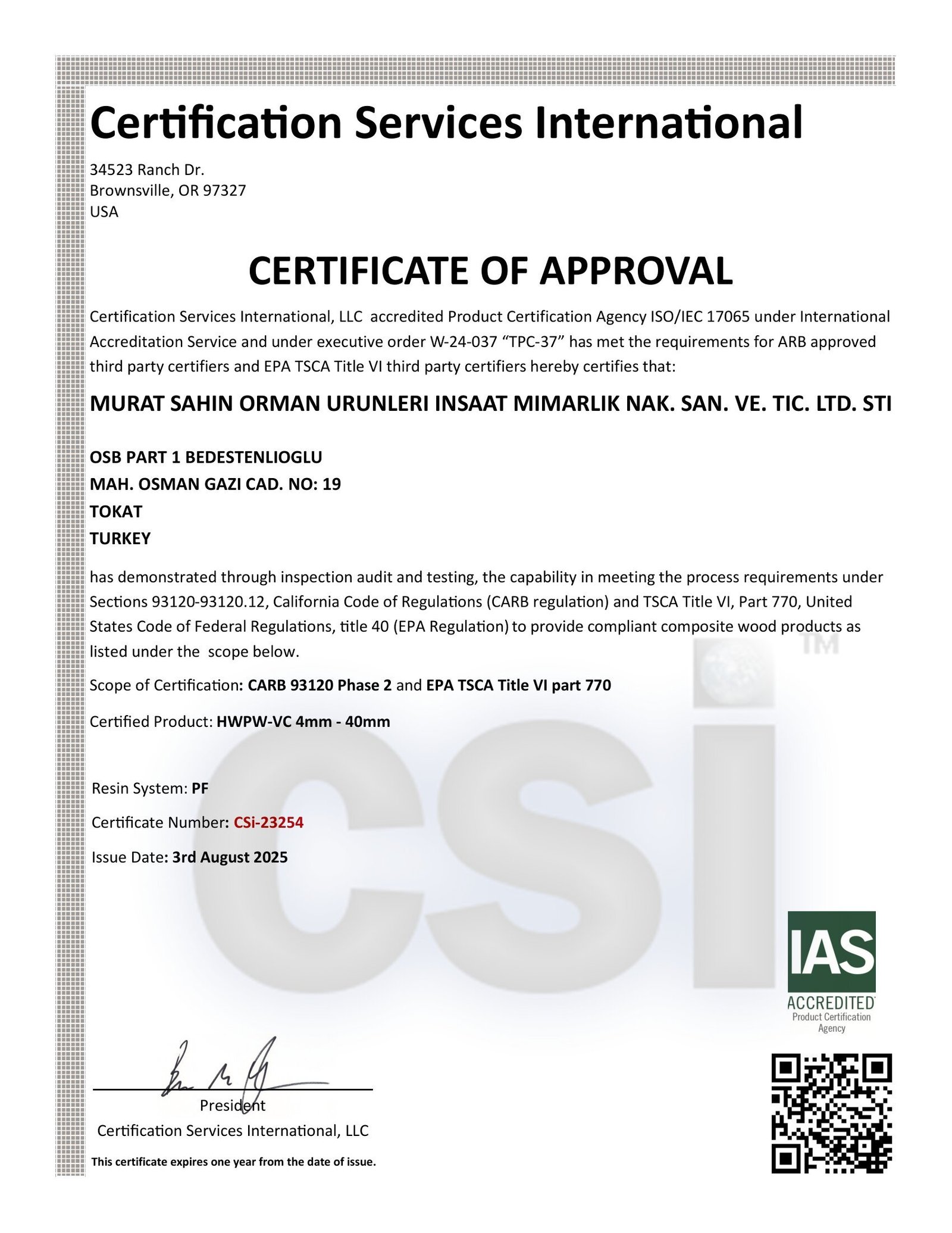 CARB & EPA Sertifikası