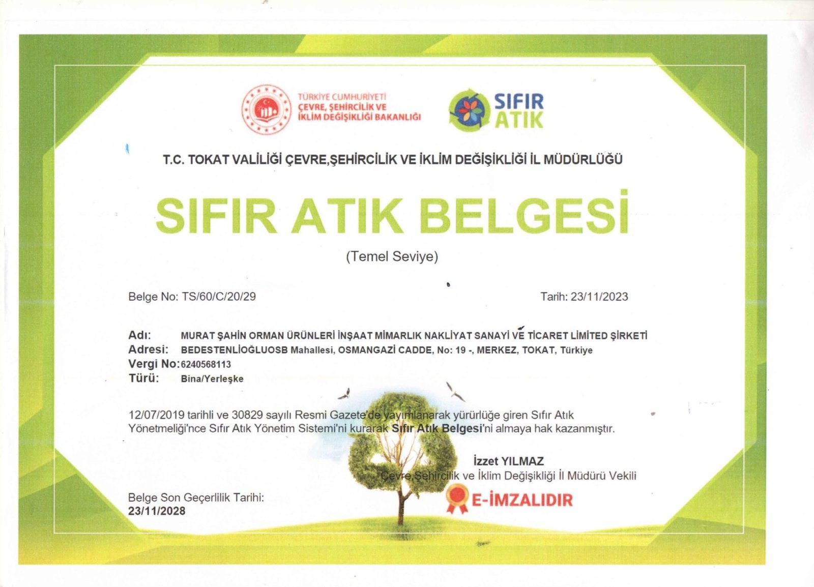 Sıfır Atık Belgesi (Temel Seviye)